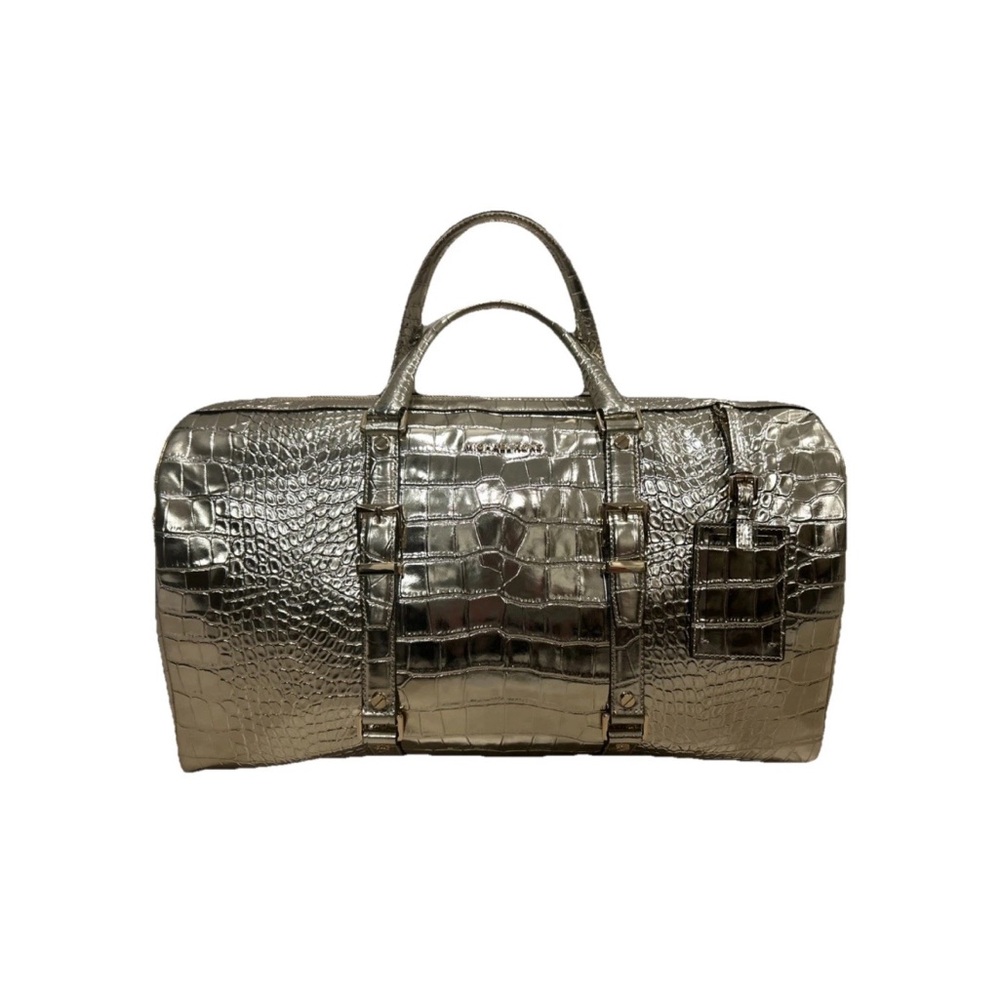 NWT MICHAEL KORS X-Large Traveler Metallic Embossed Leather Weekender Bag